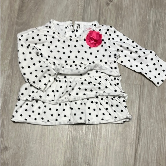 4/$20 Polka Dot Long Sleeve Baby Top with Pink Flower - Picture 1 of 1